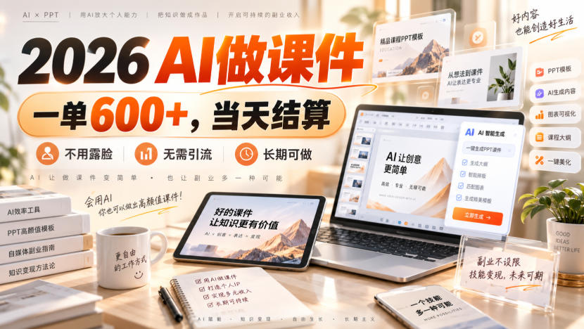 2026 AI做课件，一单600+，当天结算，不用露脸，无需引流，长期可做【揭秘】-米壳知道—知识分享平台