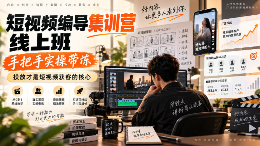 短视频编导集训营线上班，手把手实操带冻，投放才是短视频获客的核心-米壳知道—知识分享平台