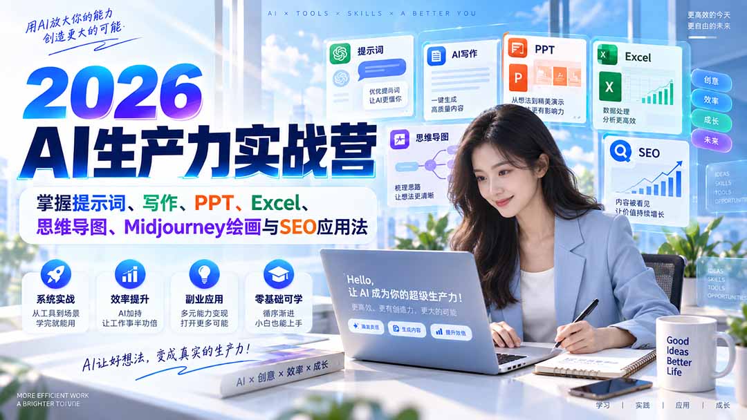 2026AI生产力实战营：掌握提示词、写作、PPT、Excel、思维导图、Midjourney绘画与SEO应用法-米壳知道—知识分享平台