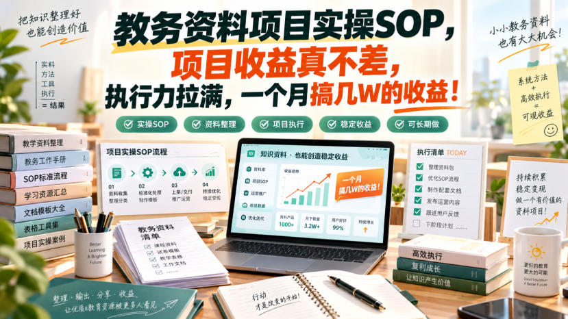 教务资料项目实操SOP,项目收益真不差,执行力拉满,一个月搞几W的收益