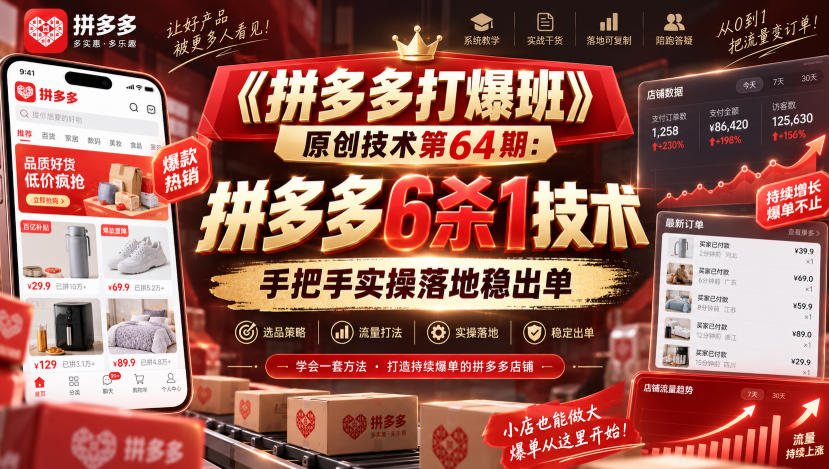 《拼多多打爆班》原创技术第64期：拼多多6杀1技术，手把手实操落地稳出单-米壳知道—知识分享平台