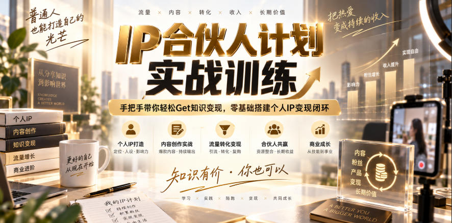 IP合伙人计划实战训练，手把手带你轻松Get知识变现，零基础搭建个人IP变现闭环(更新260908)-米壳知道—知识分享平台