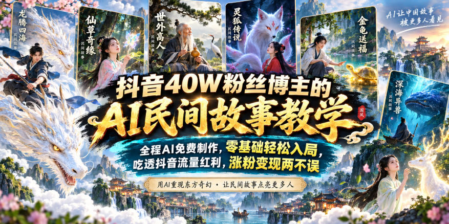 抖音40W粉丝博主的AI民间故事教学，全程AI免费制作，零基础轻松入局，吃透抖音流量红利，涨粉变现两不误-米壳知道—知识分享平台