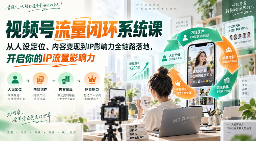 视频号流量闭环系统课，从人设定位、内容变现到IP影响力全链路落地，开启你的IP流量影响力-米壳知道—知识分享平台