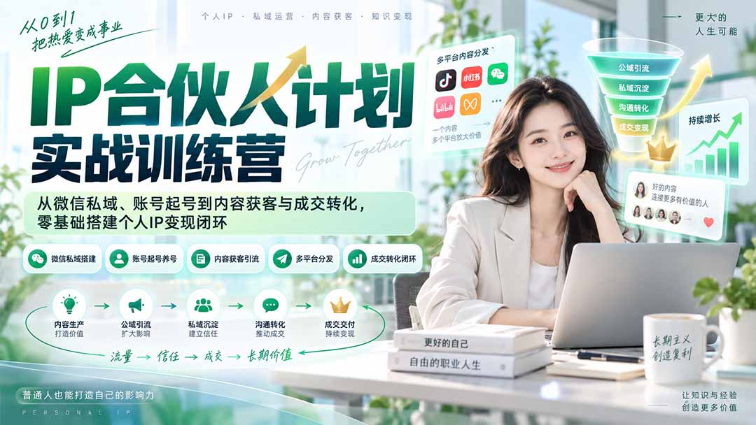 IP合伙人计划实战训练营-更新：从微信私域、账号起号到内容获客与成交转化，零基础搭建个人IP变现闭环-米壳知道—知识分享平台