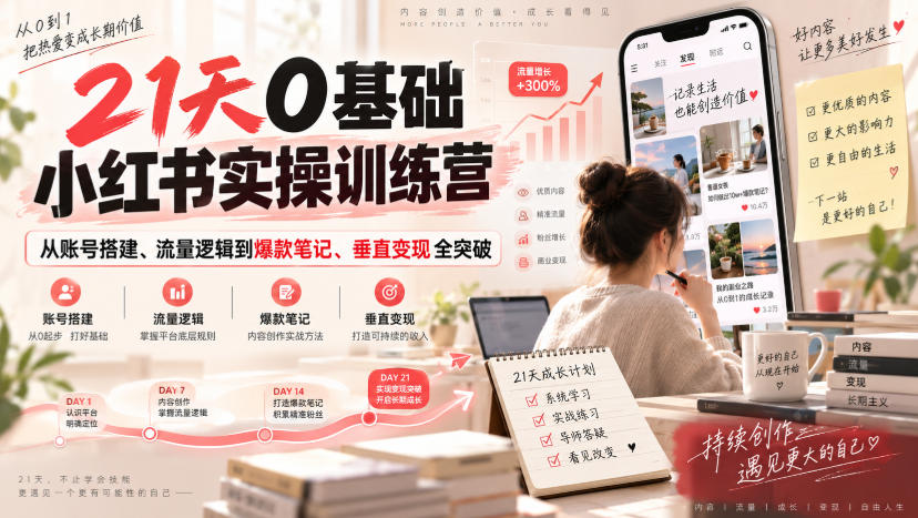 21天0基础小红书实操训练营｜从账号搭建、流量逻辑到爆款笔记、垂直变现全突破-米壳知道—知识分享平台