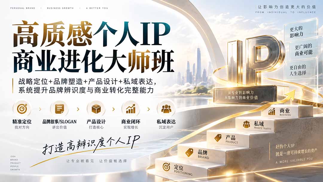高质感个人IP商业进化大师班：战略定位+品牌塑造+产品设计+私域表达，系统提升品牌辨识度与商业转化完整能力-米壳知道—知识分享平台