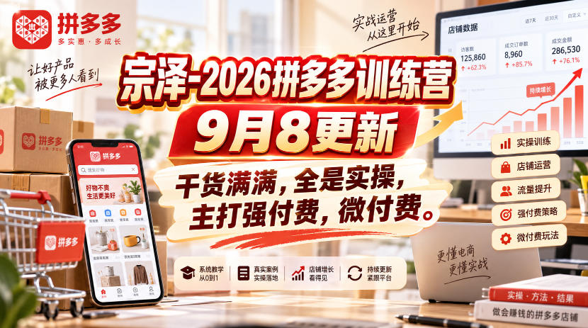 宗泽-2026拼多多训练营9月8更新，干货满满，全是实操，主打强付费，微付费-米壳知道—知识分享平台