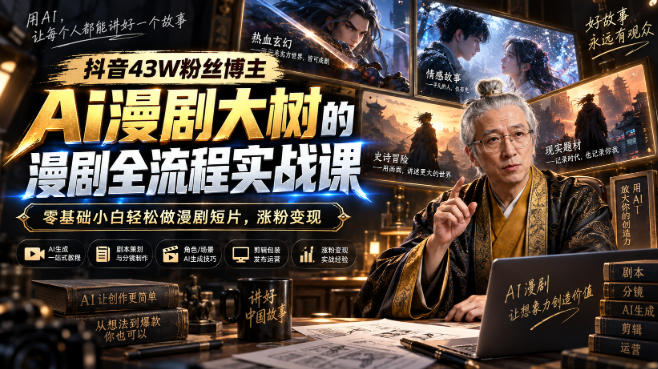 抖音43W粉丝博主Ai漫剧大树的漫剧制作全流程实战课，零基础小白轻松做漫剧短片，涨粉变现-米壳知道—知识分享平台