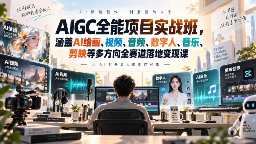 AIGC全能项目实战班，涵盖AI绘画、视频、音频、数字人、音乐、剪映等多方向全赛道落地变现课-米壳知道—知识分享平台