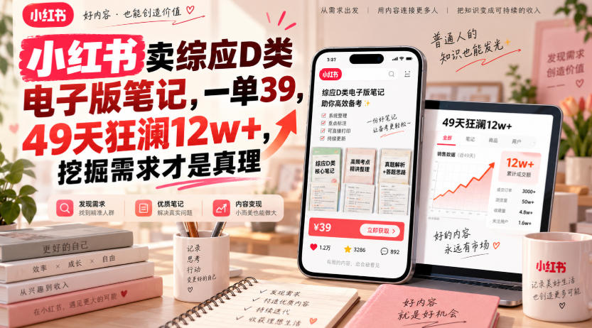 小红书卖综应D类电子版笔记，一单39，49天狂澜12w+，挖掘需求才是真理-米壳知道—知识分享平台
