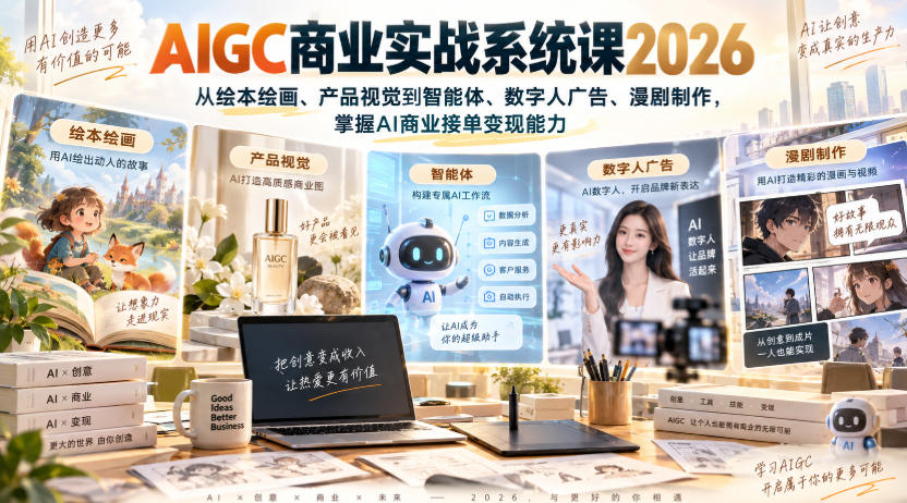 AIGC商业实战系统课2026，从绘本绘画、产品视觉到智能体、数字人广告、漫剧制作，掌握AI商业接单变现能力-米壳知道—知识分享平台