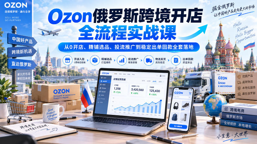 Ozon俄罗斯跨境开店全流程实战课｜从0开店、精铺选品、投流推广到稳定出单回款全套落地-米壳知道—知识分享平台