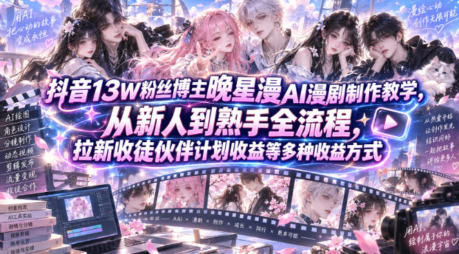 抖音13W粉丝博主晚星漫AI漫剧制作教学，从新人到熟手全流程，拉新收徒伙伴计划收益等多种收益方式，单日1K+-米壳知道—知识分享平台