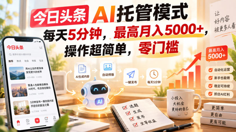 今日头条AI托管模式，每天5分钟，最高月入5000+，操作超简单，零门槛【揭秘】-米壳知道—知识分享平台