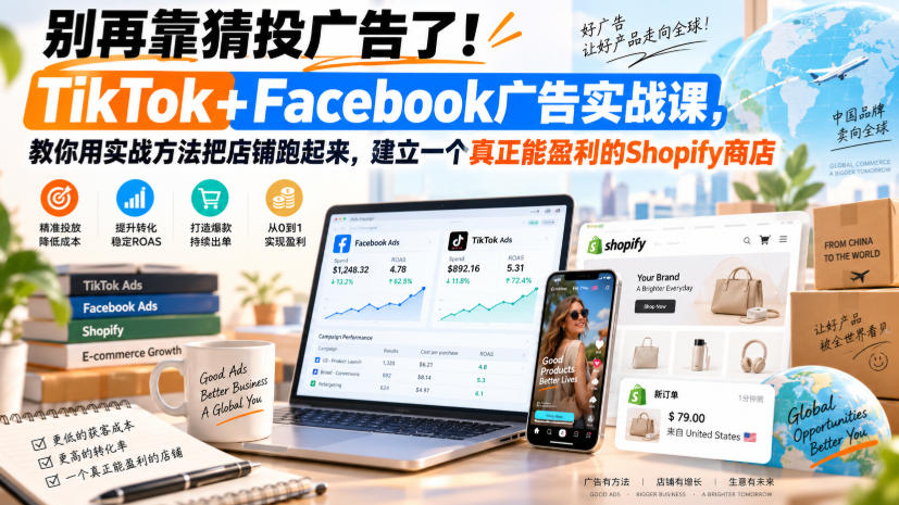 别再靠猜投广告了！TikTok+Facebook广告实战课，教你用实战方法把店铺跑起来，建立一个真正能盈利的Shopify商店【原创双语字幕】-米壳知道—知识分享平台
