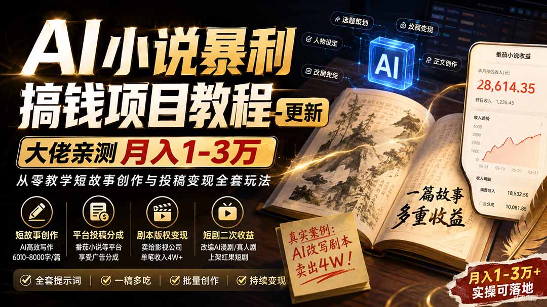 AI小说短故事暴利搞钱项目教程-更新，大佬亲测月入1-3万，从零教学短故事创作与投稿变现全套玩法-米壳知道—知识分享平台
