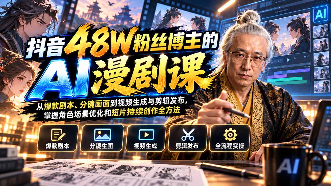 抖音48W粉丝博主的AI漫剧课：从爆款剧本、分镜画面到视频生成与剪辑发布，掌握角色场景优化和短片持续创作全方法-米壳知道—知识分享平台