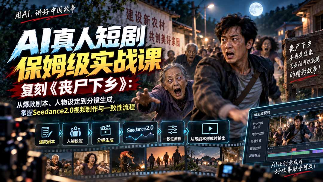 AI真人短剧保姆级实战课，复刻《丧尸下乡》：从爆款剧本、人物设定到分镜生成，掌握Seedance2.0视频制作与一致性流程-米壳知道—知识分享平台