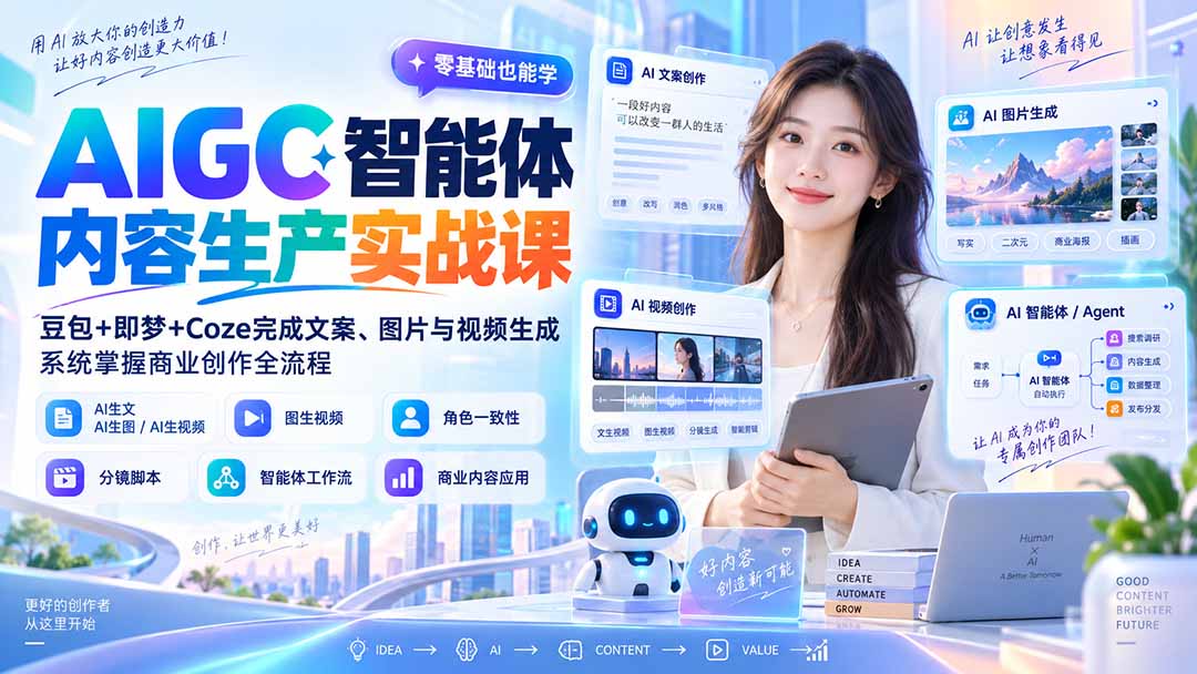 AIGC智能体内容生产实战课：豆包+即梦+Coze完成文案、图片与视频生成，系统掌握商业创作全流程-米壳知道—知识分享平台