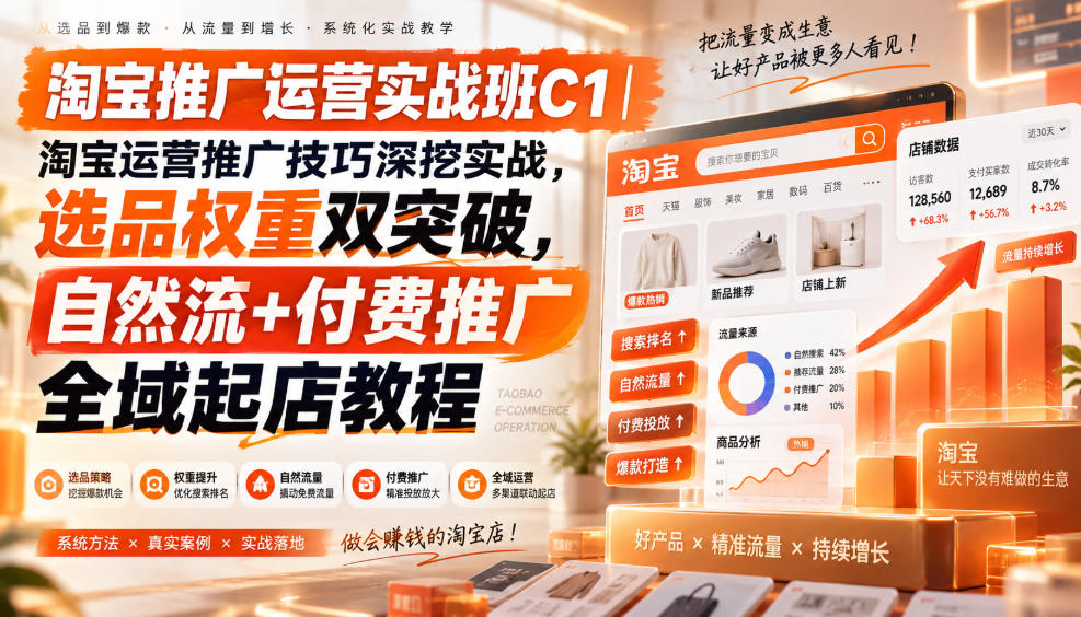 淘宝推广运营实战班C1｜淘宝运营推广技巧深挖实战，选品权重双突破，自然流+付费推广全域起店教程-米壳知道—知识分享平台