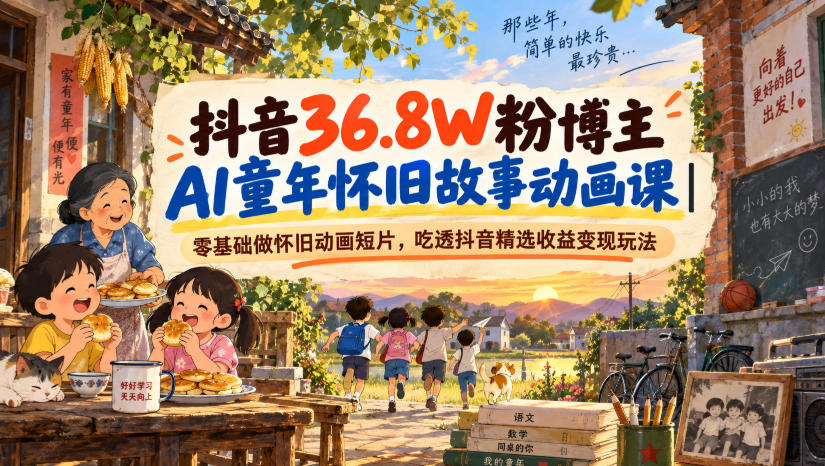抖音36.8W粉博主AI童年怀旧故事动画课｜零基础做怀旧动画短片，吃透抖音精选收益变现玩法-米壳知道—知识分享平台