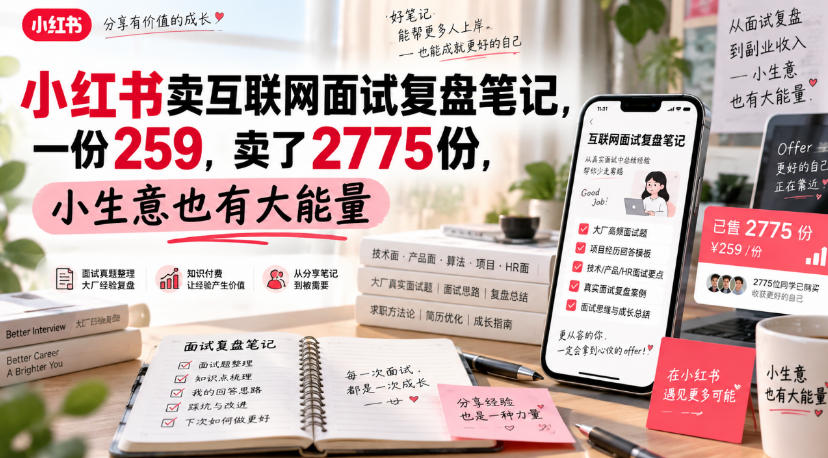 小红书卖互联网面试复盘笔记，一份259，卖了2775份，小生意也有大能量-米壳知道—知识分享平台