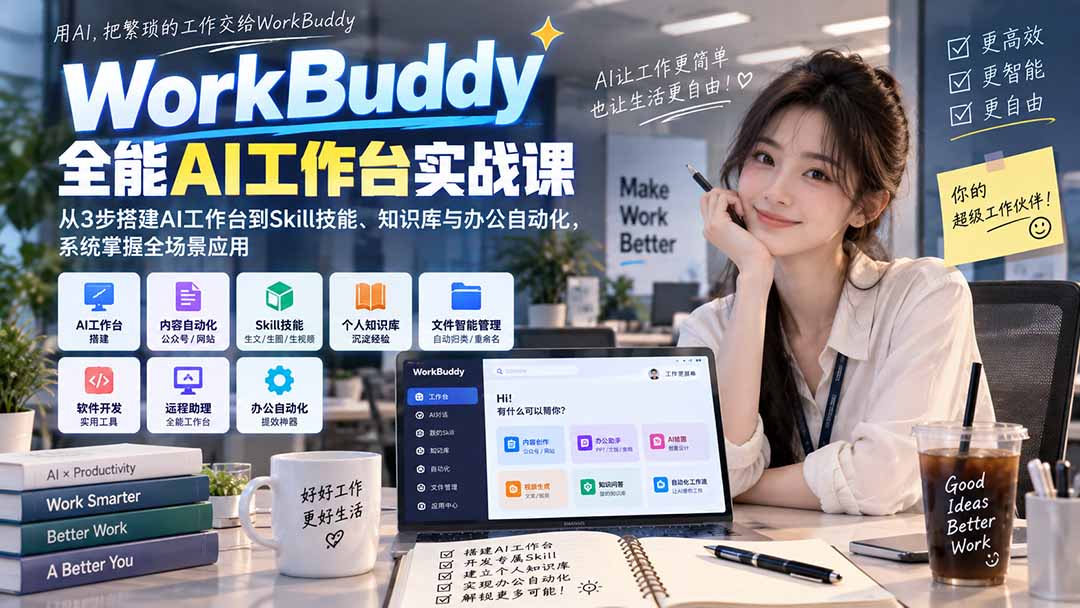 WorkBuddy全能AI工作台实战课：从3步搭建AI工作台到Skill技能、知识库与办公自动化，系统掌握全场景应用-米壳知道—知识分享平台