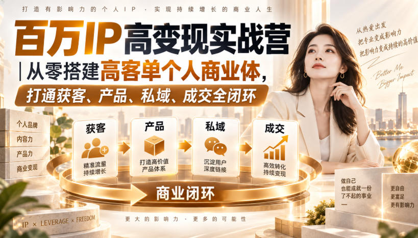 百万IP高变现实战营｜从零搭建高客单个人商业体，打通获客、产品、私域、成交全闭环​-米壳知道—知识分享平台