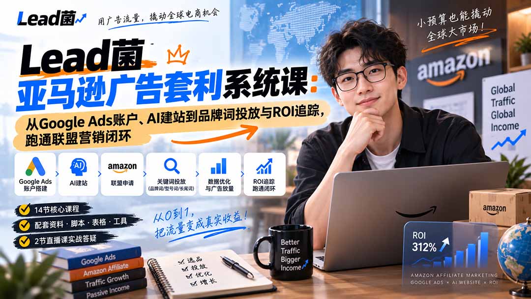 Lead菌亚马逊广告套利系统课：从Google Ads账户、AI建站到品牌词投放与ROI追踪，跑通联盟营销闭环-米壳知道—知识分享平台