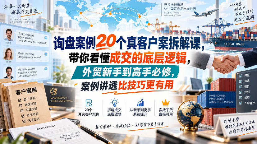 询盘案例20个真客户案拆解课，带你看懂成交的底层逻辑，外贸新手到高手必修，案例讲透比技巧更有用-米壳知道—知识分享平台