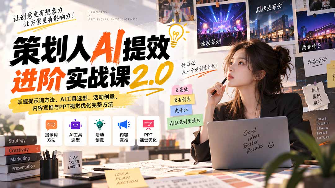 策划人AI提效进阶实战课2.0:掌握提示词方法、AI工具选型、活动创意、内容宣推与PPT视觉优化完整方法-米壳知道—知识分享平台