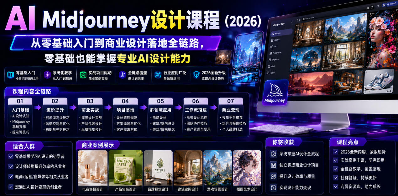 AI Midjourney设计课程(2026)，从零基础入门到商业设计落地全链路，零基础也能掌握专业AI设计能力(更新0913)-米壳知道—知识分享平台