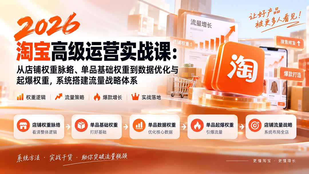 2026淘宝高级运营实战课：从店铺权重脉络、单品基础权重到数据优化与起爆权重，系统搭建流量战略体系-米壳知道—知识分享平台