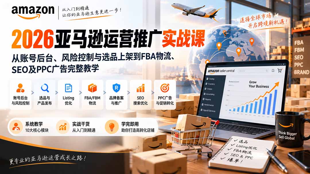 2026亚马逊运营推广实战课：从账号后台、风险控制与选品上架到FBA物流、SEO及PPC广告完整教学-米壳知道—知识分享平台