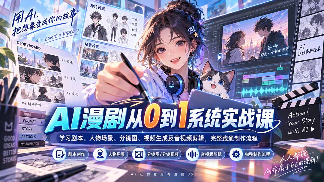 AI漫剧从0到1系统实战课：学习剧本、人物场景、分镜图、视频生成及音视频剪辑，完整跑通制作流程-米壳知道—知识分享平台