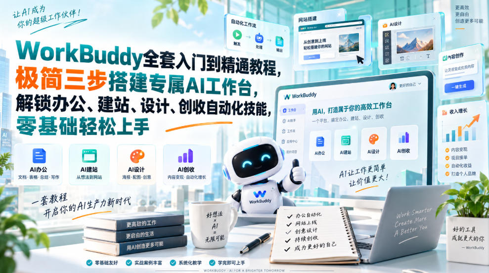 WorkBuddy全套入门到精通教程，极简三步搭建专属AI工作台，解锁办公、建站、设计、创收自动化技能，零基础轻松上手-米壳知道—知识分享平台