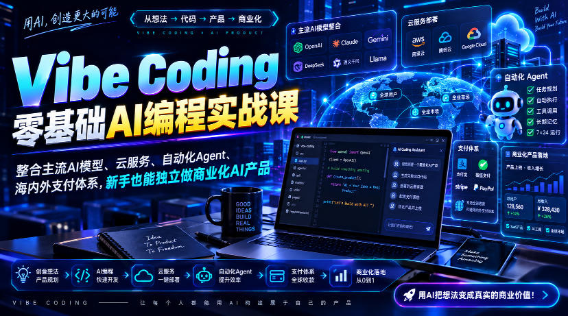 Vibe Coding零基础AI编程实战课-无水印,整合主流AI模型、云服务、自动化Agent、海内外支付体系,新手也能独立做商业化AI产品-米壳知道—知识分享平台
