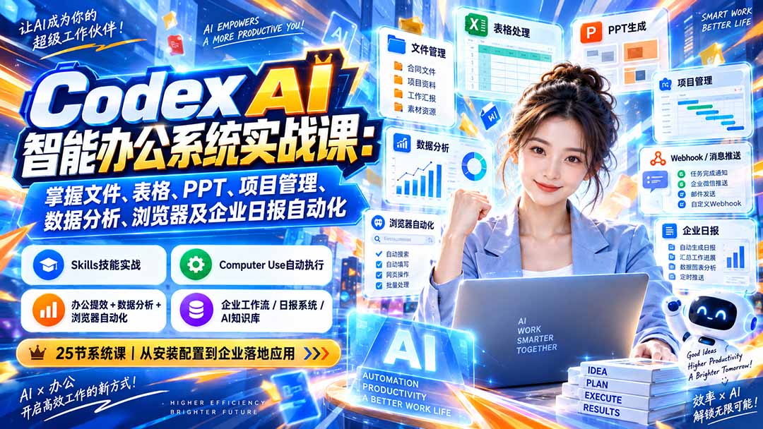 Codex AI智能办公系统实战课：掌握文件、表格、PPT、项目管理、数据分析、浏览器及企业日报自动化-米壳知道—知识分享平台