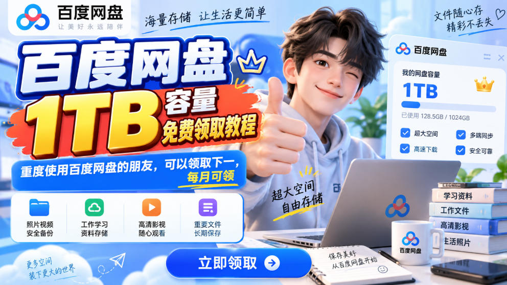 百度网盘1TB容量免费领取教程，重度使用百度网盘的朋友，可以领取下一，每月可领-米壳知道—知识分享平台