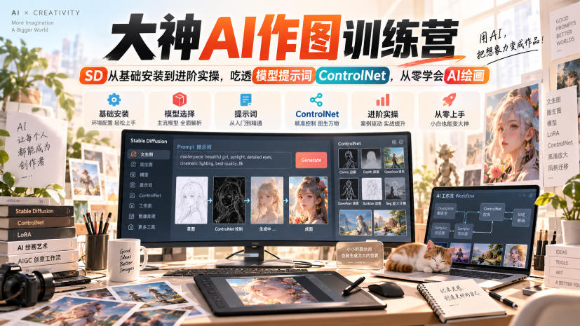 大神AI作图训练营，SD从基础安装到进阶实操，吃透模型提示词ControlNet，从零学会AI绘画-米壳知道—知识分享平台
