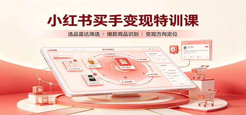 小红书买手变现特训课：账号定位养号起号，选品挂车，笔记标题封面全套教学-米壳知道—知识分享平台