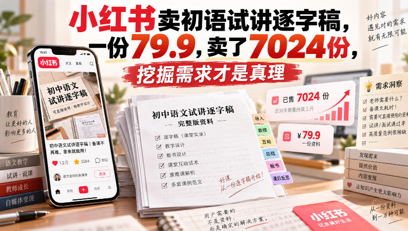 小红书卖初语试讲逐字稿，一份79.9，卖了7024份，挖掘需求才是真理-米壳知道—知识分享平台