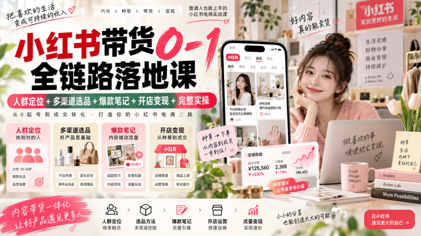 小红书带货0-1全链路落地课｜人群定位+多渠道选品+爆款笔记+开店变现完整实操-米壳知道—知识分享平台