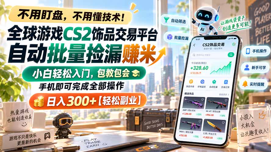 全球游戏CS2饰品交易平台自动批量捡漏赚米，小白轻松入门，包教包会，手机即可完成全部操作，日入300+【轻松副业】-米壳知道—知识分享平台