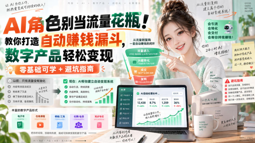 AI角色别当流量花瓶！教你打造自动賺钱漏斗，数字产品轻松变现(零基础可学+避坑指南)【原创双语字幕】-米壳知道—知识分享平台