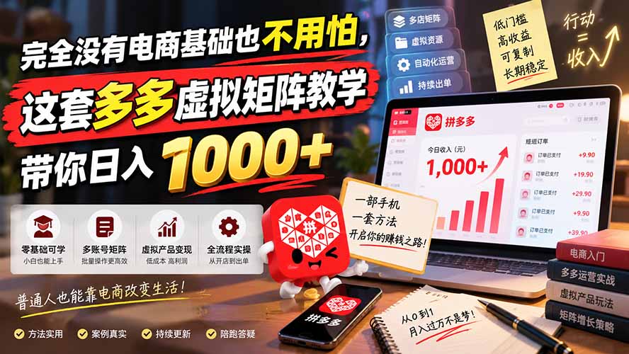 完全没有电商基础也不用怕，这套多多虚拟矩阵教学带你日入 1000+-米壳知道—知识分享平台