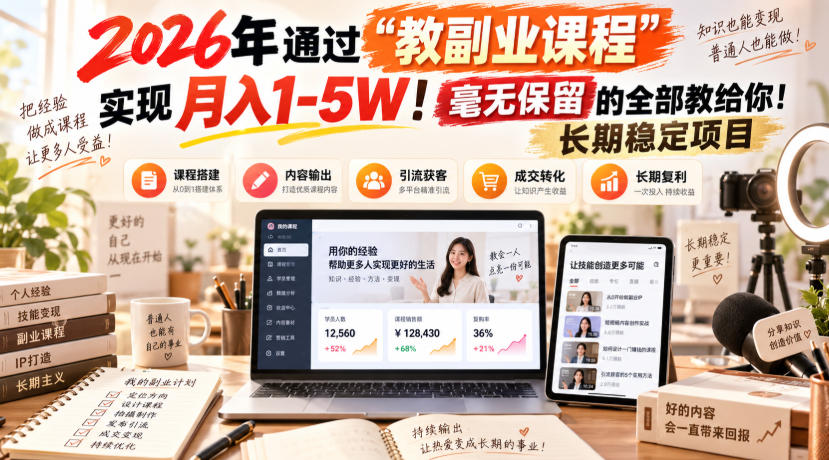 2026年通过“教副业课程”实现月入1-5W！毫无保留的全部教给你！长期稳定项目-米壳知道—知识分享平台