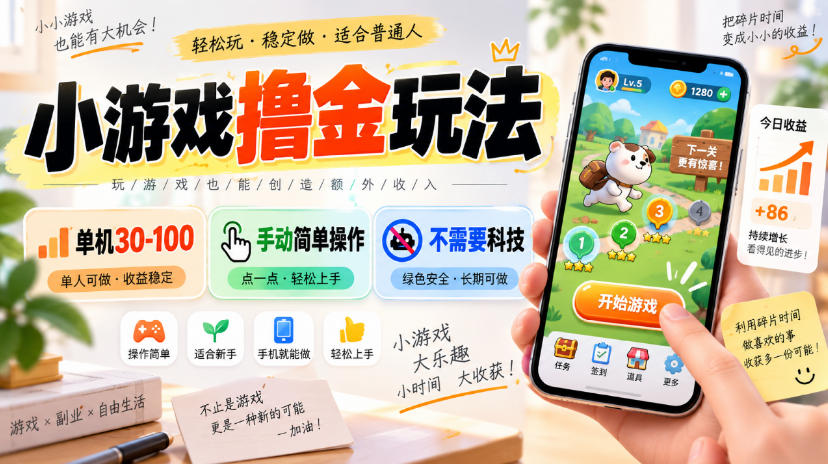 小游戏撸金玩法，单机30-100，手动简单操作，不需要科技-米壳知道—知识分享平台