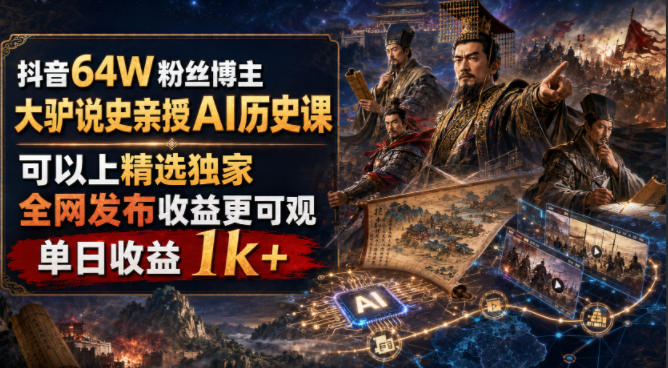 抖音64W粉丝博主大驴说史亲授AI历史课，可以上精选独家，全网发布收益更可观，单日收益1k+(更新)-米壳知道—知识分享平台